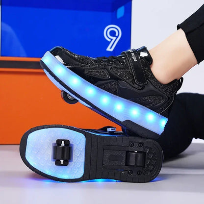 Kids' Inline Roller Skates – Removable 2-Wheel Skate Sneakers for Girls, Powerslide Wheeled Shoes