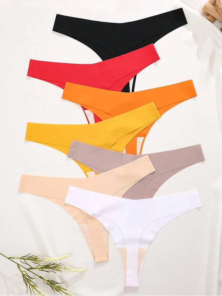 FINETOO 6PCS Seamless Ice Silk Thongs for Women – Breathable T-Back Crotch Briefs, Sexy Solid Tanga Lingerie in 10 Colors