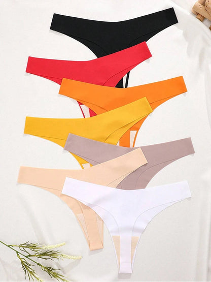 FINETOO 6PCS Seamless Ice Silk Thongs for Women – Breathable T-Back Crotch Briefs, Sexy Solid Tanga Lingerie in 10 Colors