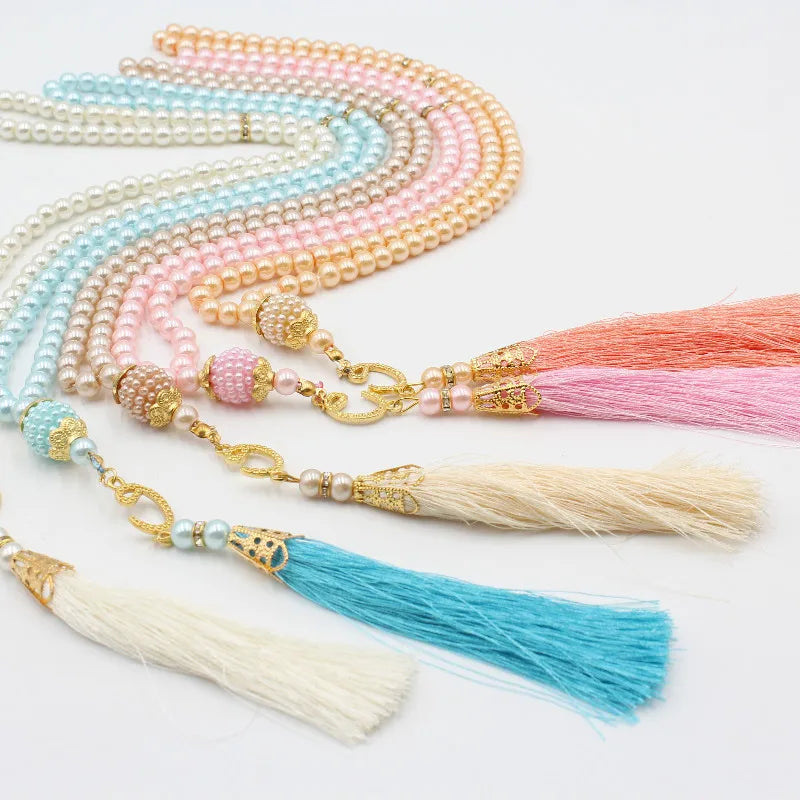 6mm 99pcs Glass Pearl Rosary Beads Bracelet – Turkish Style Islamic Muslim Prayer Tassel Jewelry for Women Gift Accessories
