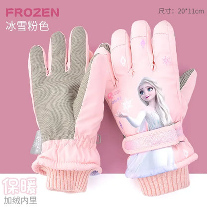Hasbro Princess Elsa Finger Ski Gloves - Cute Kawaii Velvet, Thickened & Waterproof Gloves for Girls, Warm Winter Kids Gloves