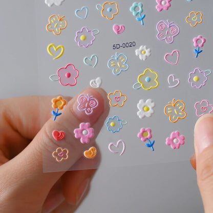 5D Macaron Nail Stickers - Embossed Flower, Fruit, Bear & Rabbit Charms for Summer DIY Manicure Decoration