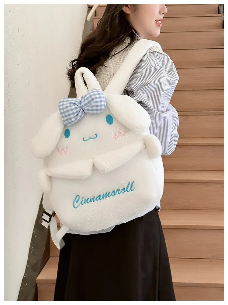 Kuromi & Cinnamoroll Plush Backpack — Cute Cartoon Soft Daypack for School, Travel & Daily Use