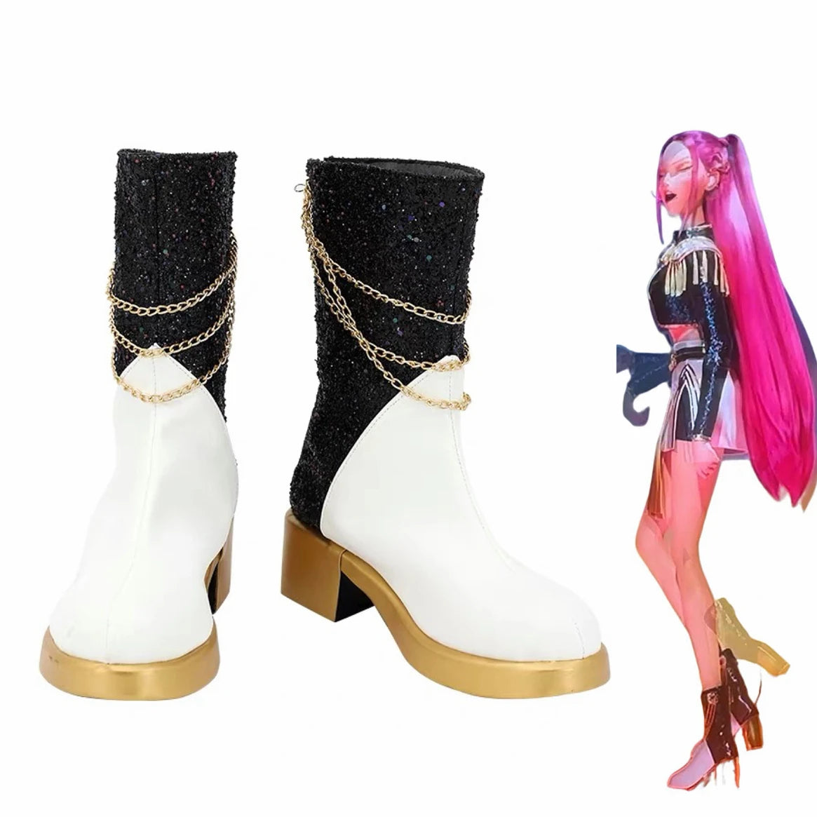 Girls Rumi Zoey Mira Cosplay Boots — Black Gold K-Pop Demon Hunters Costume Shoes for Halloween Role Play