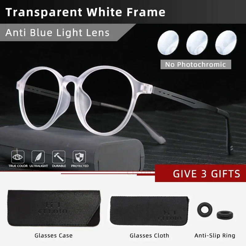 CLLOIO Ultra-Light TR90 Blue Light Blocking Reading Glasses – Classic Round Titanium Frame Optical Eyewear for Men & Women