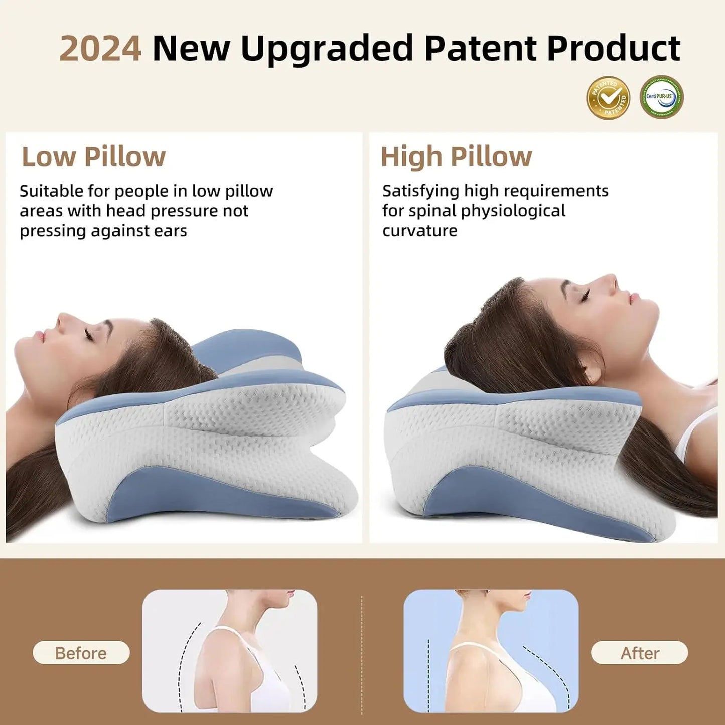 2024 New Ergonomic Memory Foam Cervical Pillow – Adjustable Neck & Shoulder Support for Side, Back, and Stomach Sleepers
