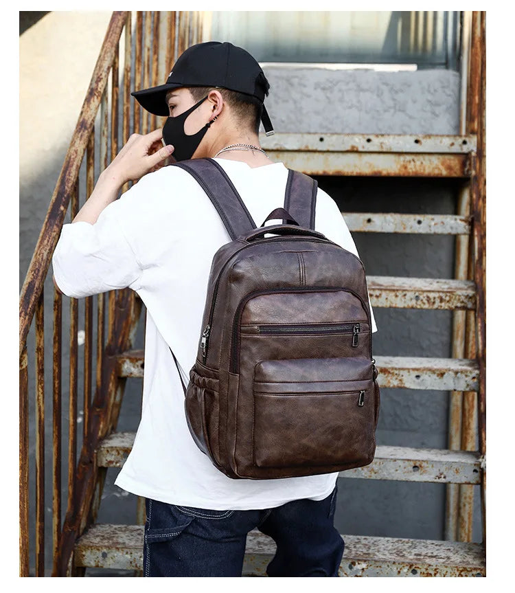 High-Quality USB Charging Backpack for Men – PU Leather Laptop Backpack for Teenagers & Boys, Large Schoolbag