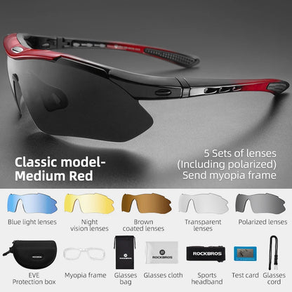 ROCKBROS Cycling Sunglasses — Polarized Photochromic MTB Sports Goggles with 5/3 Lenses