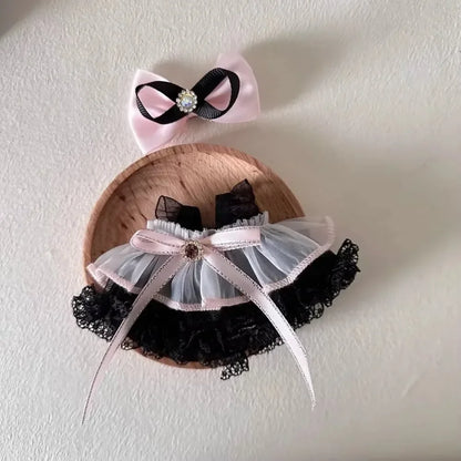 17cm Mini Plush Doll Clothes — Kpop Labubu Idol Outfit with Pink Silk Bow & Princess Gauze Skirt Accessories