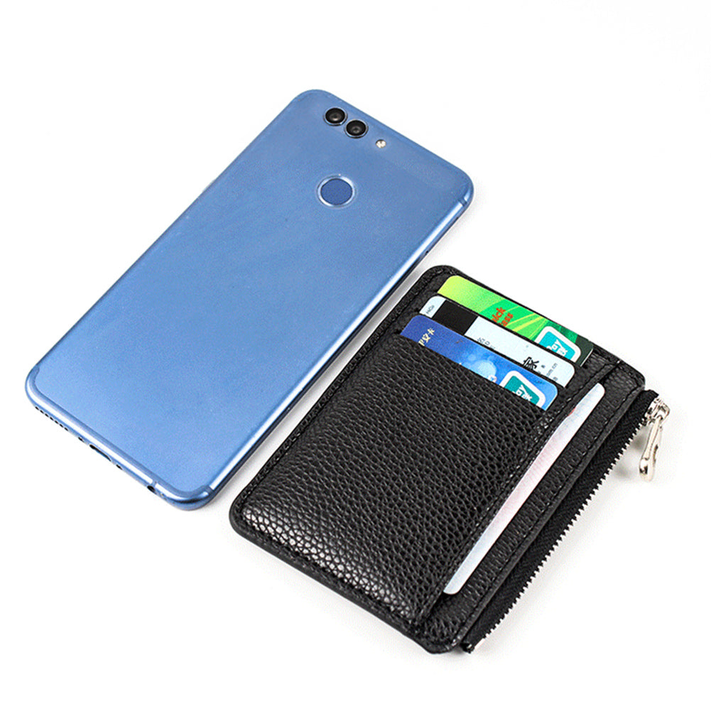 Mini Slim Zipper Card Wallet for Men — Portable Ultra-Thin Black Purse for ID, Bank & Credit Cards