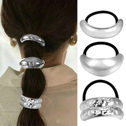 3PCS Geometric Hair Ties — Elastic Rubber Bands with Gold & Silver Metal Charms, Hair Cuffs for Women & Girls Accessories