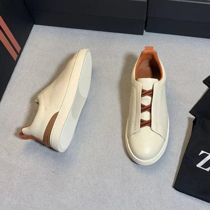 Men's Summer Casual Shoes — Top Layer Cow Leather, Breathable Luxury Deer Skin Slip-On Sneakers