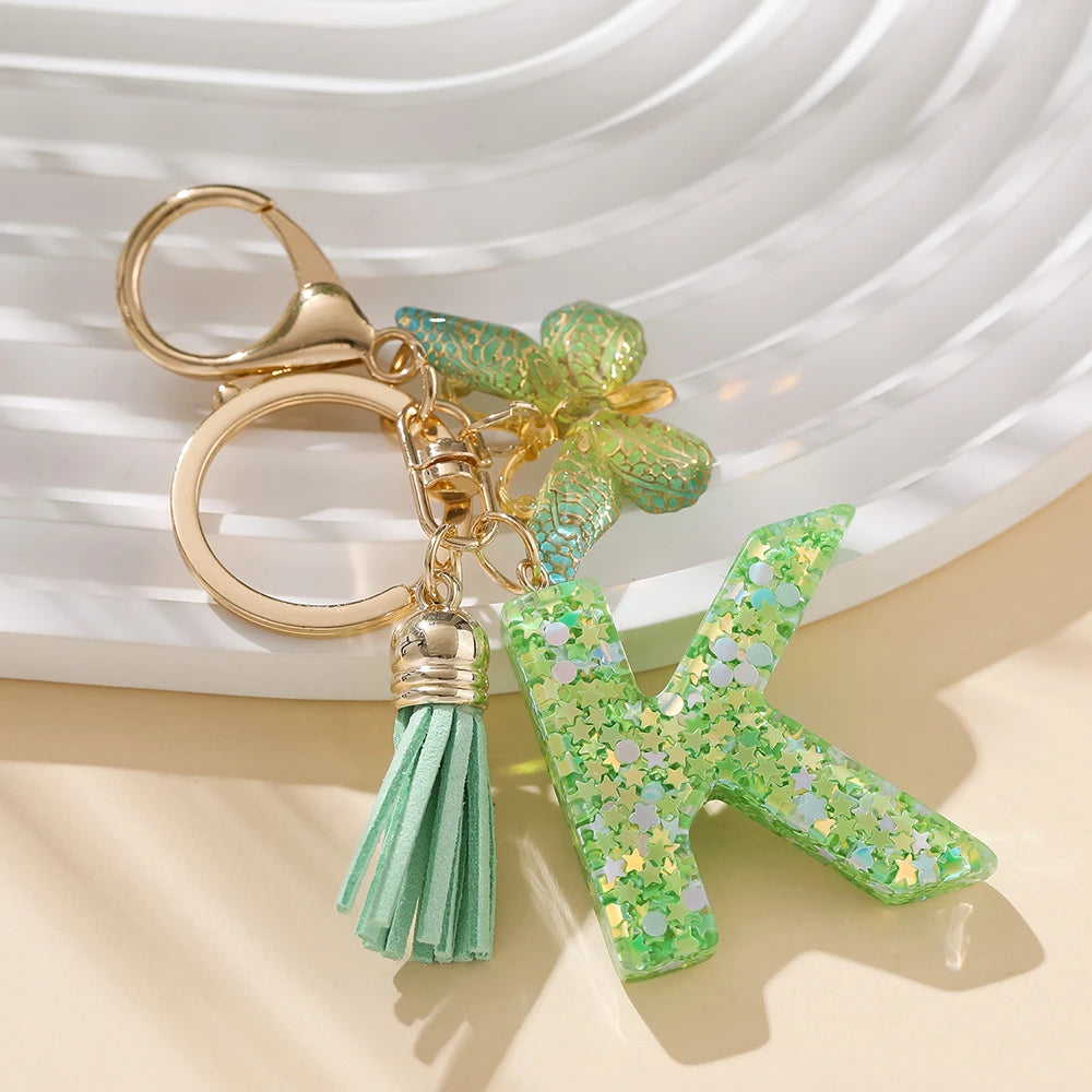A-Z Initial Letter Resin Keychain - Green Butterfly Lobster Key Ring & DIY Charm