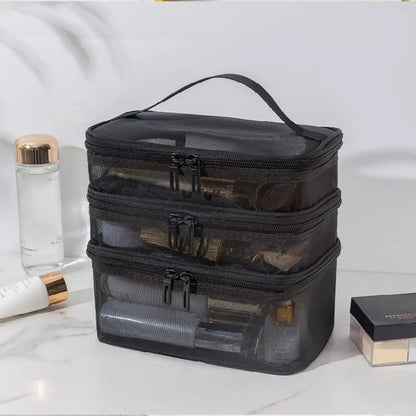 Fashion Transparent Mesh Travel Cosmetic Bag — 1/2/3 Layer Large-Capacity Makeup Organizer & Women’s Toiletry Bag