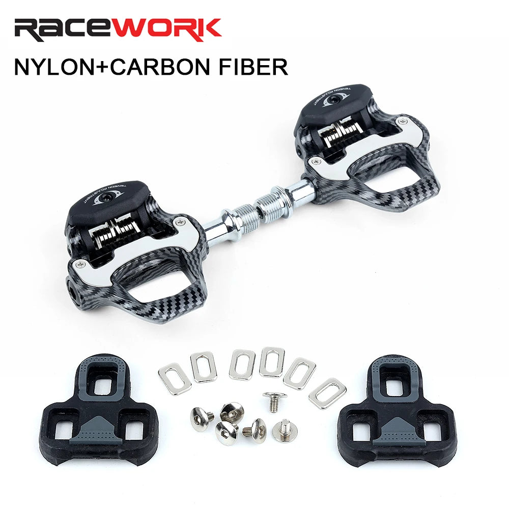 RACEWORK Carbon Fiber Road Bike Pedals Ultra-Light SPD Keo Self-Locking Professional Cycling Pedals