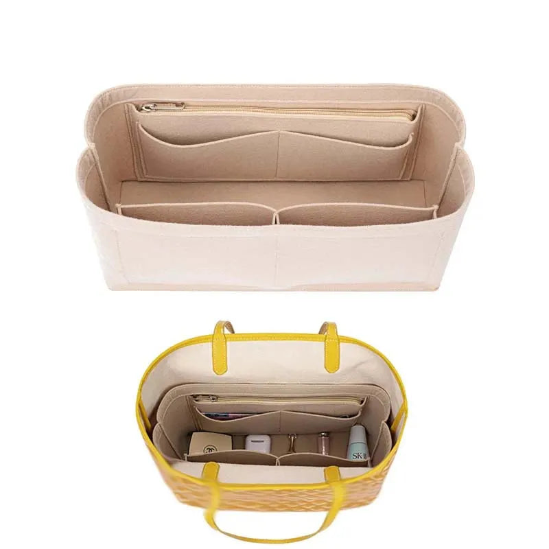 Felt Insert Bag Cosmetic Organizer for Goyard Tote: Makeup Bags with Zipper, Inner Pouch for Luxury Handbags - Women's Accessory
