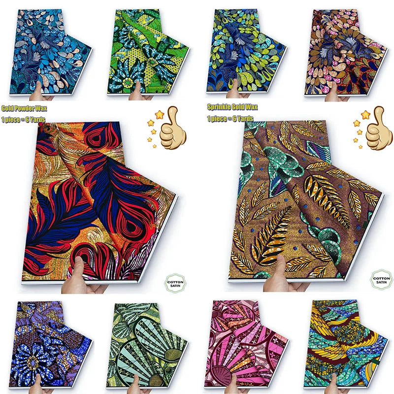 African Grand Golden Wax Fabric - Glitter Gold Ankara Pagne Batik Print Soft Cotton Fabric