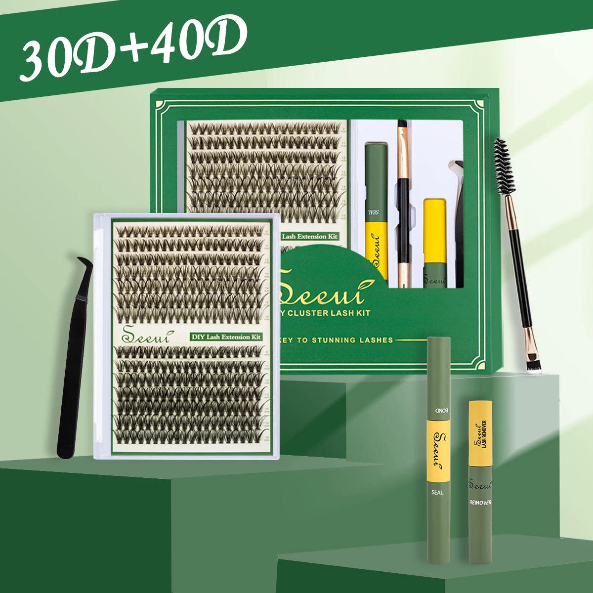 DIY Segmented False Eyelash Set – Large Capacity Cluster Lash Book with Glue, Remover, Tweezers, Brush & Festival Gift