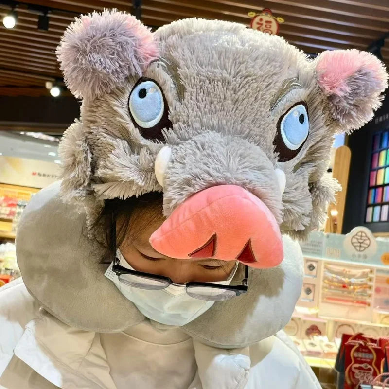 Cosplay Wild Boar Head Plush Hat – Hashibira Inosuke Anime Plush Headgear for Boys & Fans