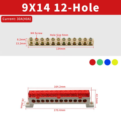Brass Terminal Block A10 Multi-Hole (3–15 Way) – Neutral Power Distribution Terminal Strip for Electrical Cabinets & Panels