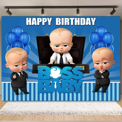 Cartoon Boss Baby Birthday Party Set - Disposable Tableware, Backdrop & Balloons for Kids Baby Shower Decor