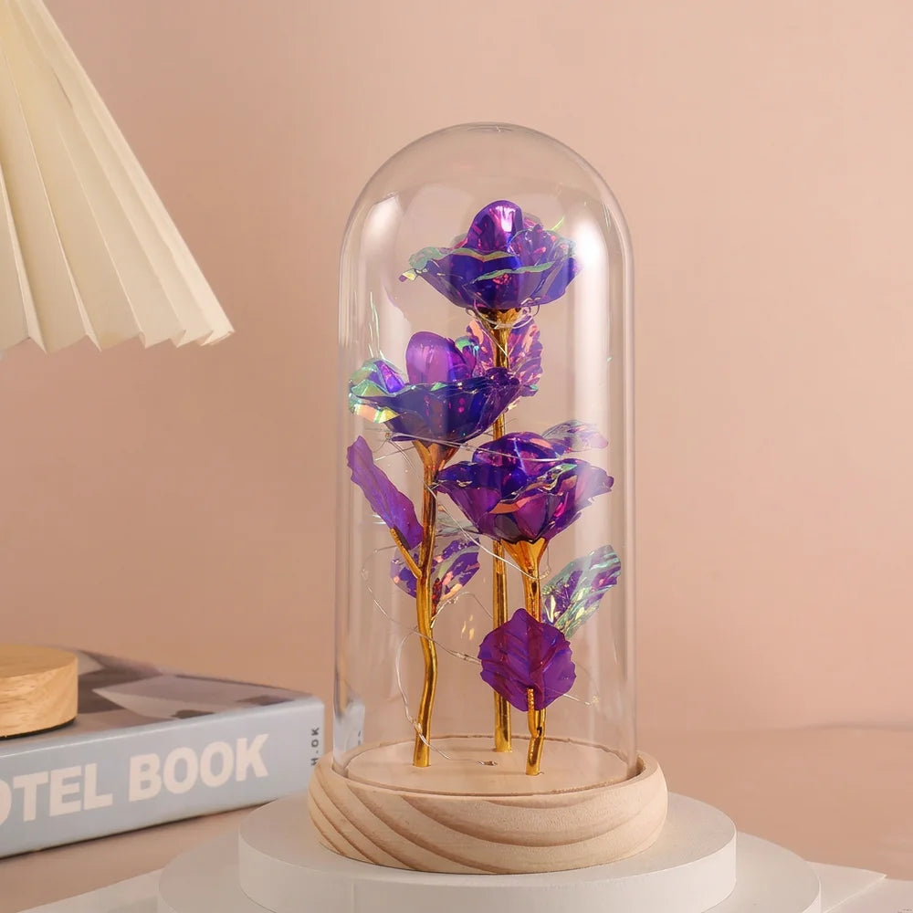 LED Eternal Rose Gift - 24K Gold Foil Flower with Glass Dome Light for Valentine’s Day, Wedding & Special Occasions