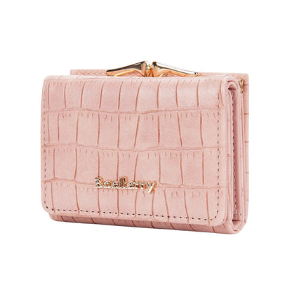Baellerry Short Women’s Wallet — Crocodile Pattern Coin & Card Holder with Photo Slots, Hasp Purse for Girls