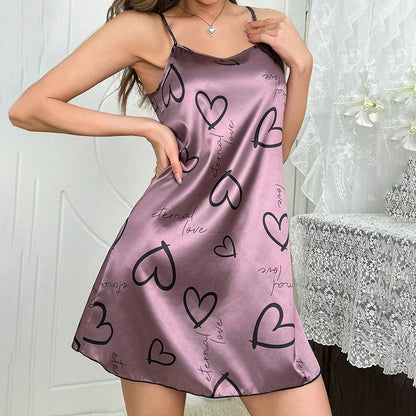 2026 Women’s Satin Sleepdress – Floral Print Spaghetti Strap Nightwear, Luxurious Comfortable Satin Nightdress