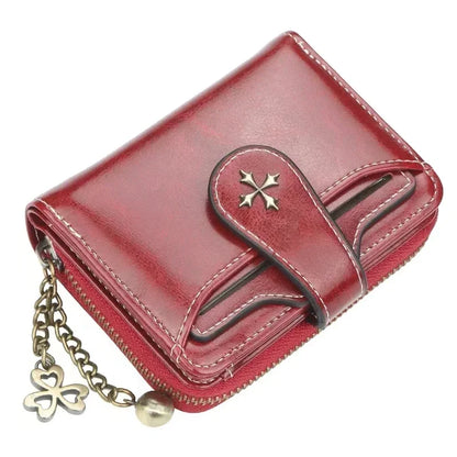 Women’s PU Leather Wallet — Short Hasp Coin & Card Holder, Small Money Bag Clutch in Blue & Red