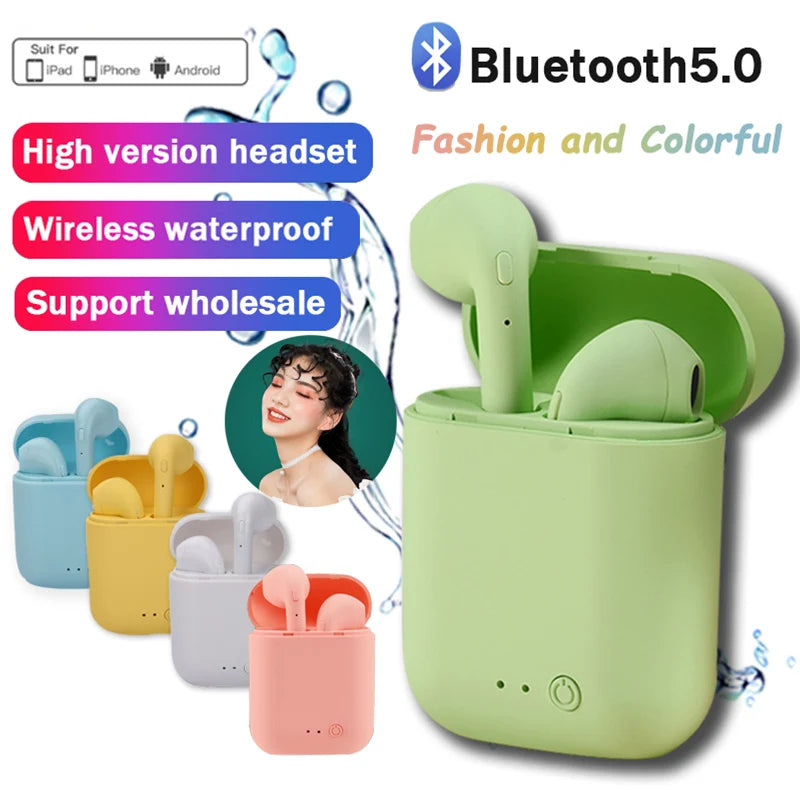 I12 Macaron Bluetooth Headset – Matte Wireless Sports Earbuds, Binaural Bluetooth 5.0