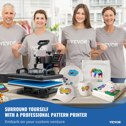 SucceBuy 5-in-1 Heat Press Machine – 12x15in Clamshell Sublimation Printer with Digital Temperature Control