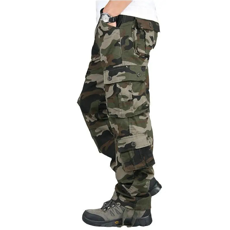 Men’s Tactical Cargo Pants - Cotton Outdoor Work Trousers Camo Hiking Pants Multi-Pocket Casual Military Style