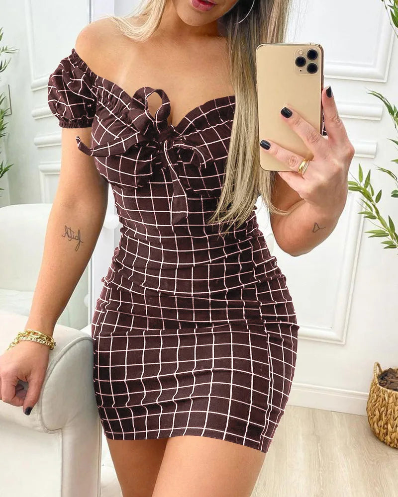 Summer Sexy Package Buttocks Dress - Cross-Border Grid Print Short Skirt