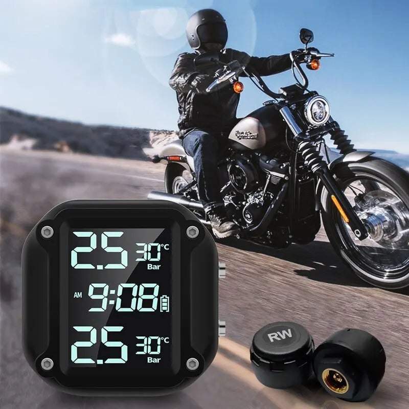 M5 Motorcycle Tire Pressure Monitor - Digital Display Wireless External Tire Pressure Detector