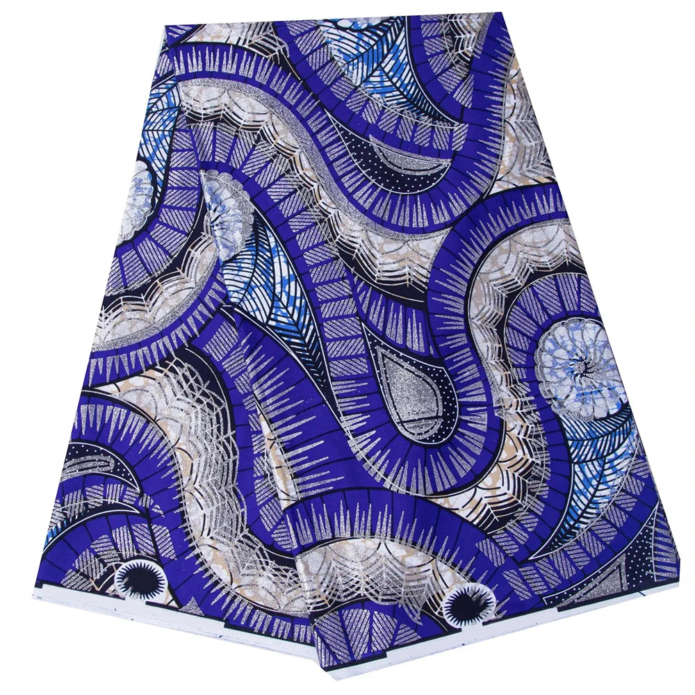 Shine African Ankara Wax Fabric - 6 Yards 100% Cotton Hot Stamping Print for Party Dresses, Sewing & Crafts