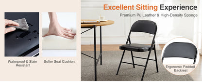 Leather Padded Folding Chairs – 4 Pack Sturdy Metal Rocking Dining Chairs for Living Room, Outdoor & Office