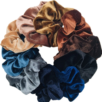 10/6/1Pcs Velvet Hair Scrunchies Set for Women – Solid Color Elastic Ponytail Hair Bands & Headband Accessories (Black Pack)
