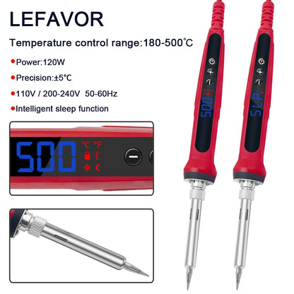 80W Soldering Iron Kit – Adjustable Temperature with LCD, Ceramic Heater, Soldering Tips & Tweezers