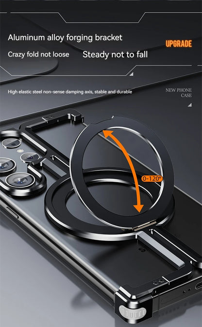 Magnetic Metal Phone Case for Samsung Galaxy S24/S23 Ultra – Aluminum Alloy Frameless Bumper with Finger Ring