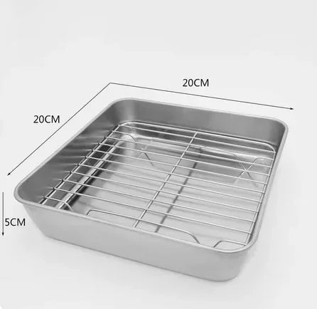 304 Stainless Steel Baking Tray with Wire Rack — Cake, BBQ, Oven, Roasting & Grilling Pan Tool