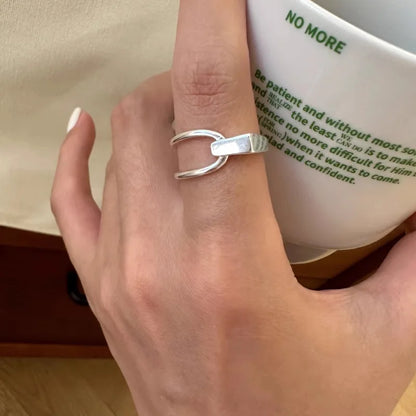 VENTFILLE 925 Sterling Silver Ring for Women - Geometric Hollowed-Out Design, Overlapping Simple Style, Perfect Gift