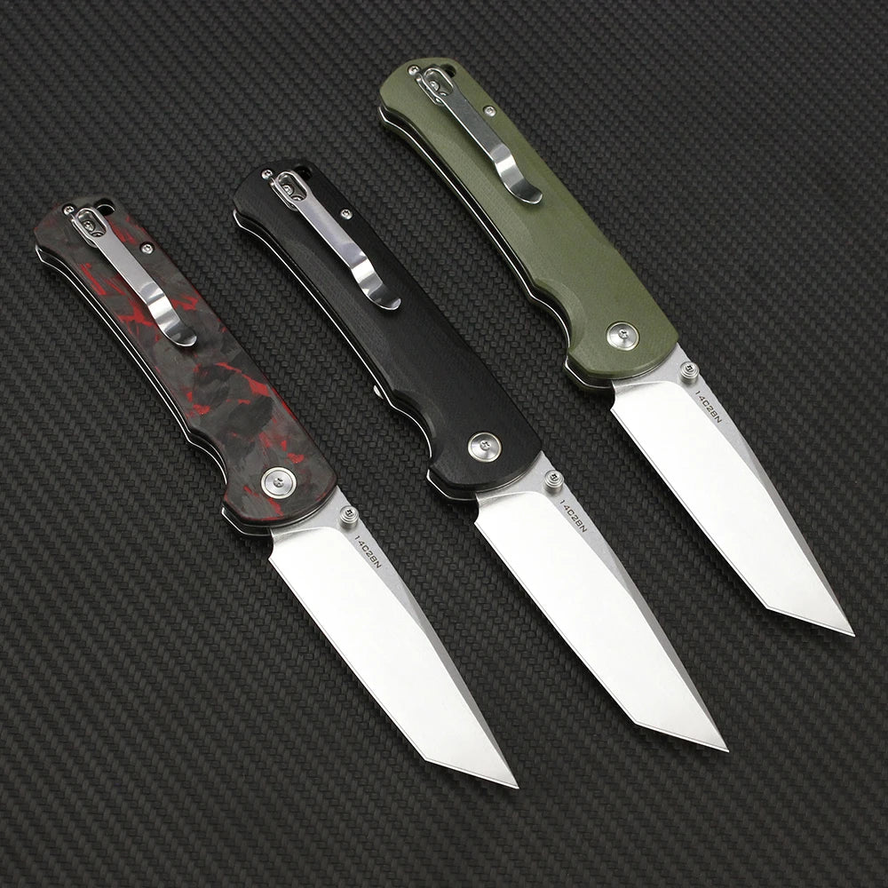 Tunafire 14C28N Steel Folding Tactical Knife – G10/Carbon Fiber Handle Flipper EDC Pocket Knife for Camping & Hunting