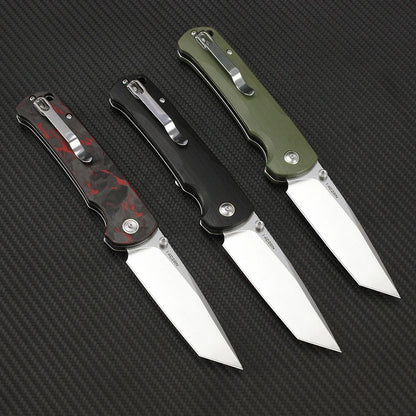 Tunafire 14C28N Steel Folding Tactical Knife – G10/Carbon Fiber Handle Flipper EDC Pocket Knife for Camping & Hunting