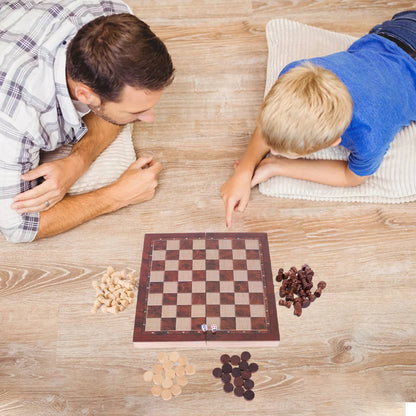 29x29cm Large 3-in-1 Chess Board – Foldable Chess, Checkers & Backgammon Set for Kids & Adults, Strategic Thinking Game