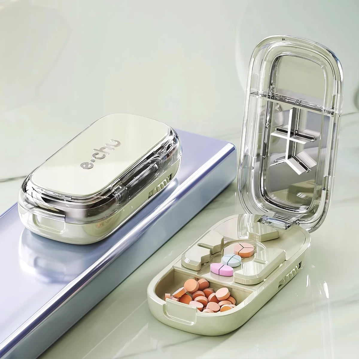 Portable Pill Splitter - Precise Pill Cutter for Even Halves, Thirds & Quarters