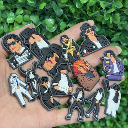 14-Piece Famous Singer Shoe Charms - PVC Moonwalk Dance Decorations for Sandals, Clogs & Holiday Gifts