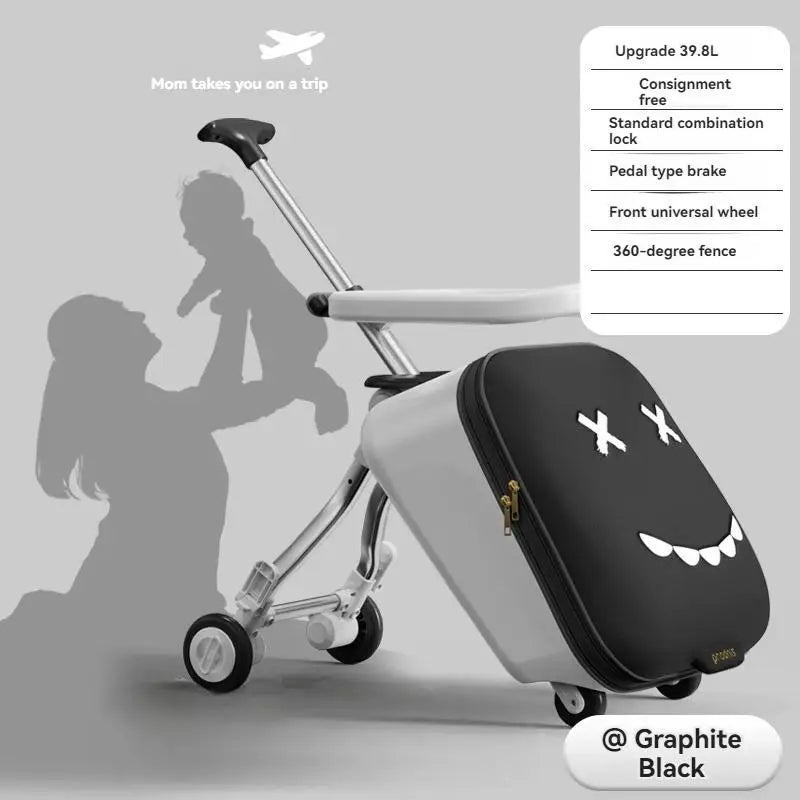 20-Inch Ride-On Kids Luggage with Folding Stroller – Children's Suitcase for Walking and Riding, Travel Bag for Babies