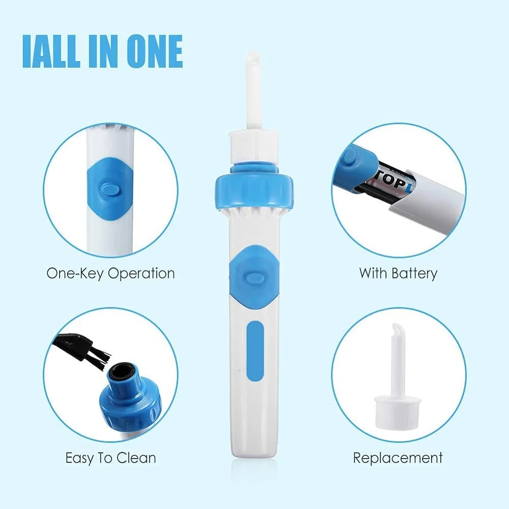 Cordless Electric Ear Cleaner Set - Painless Vibration Ear Spoon Tool for Safe Ear Wax Removal in Adults & Children