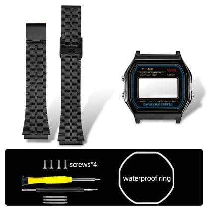 F-91W Stainless Steel Watch Case Mod Kit - Metal Shell Upgrade for Casio F91W, A158W, A159W & 593 Watches
