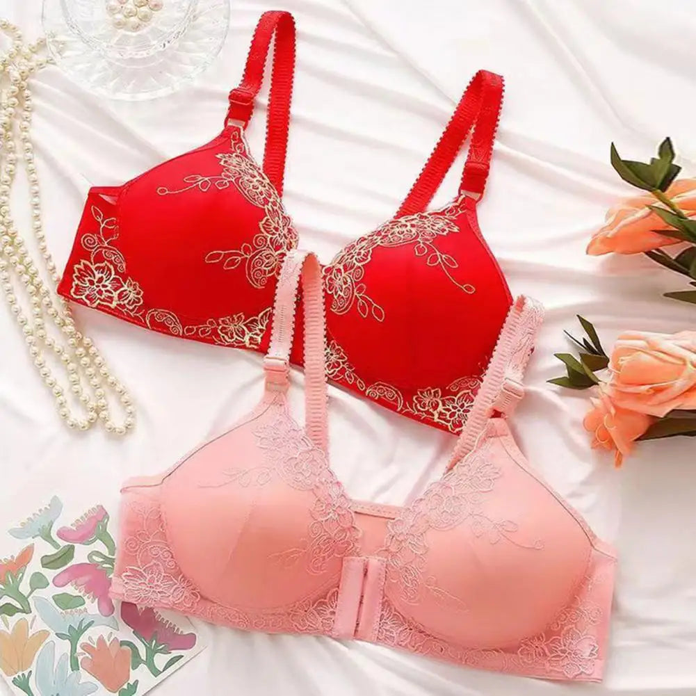 Front Closure Posture Corrector Lace Bra — Women’s Seamless Push-Up Bra with Jacquard Trim, Sexy Gathering & Breast Support